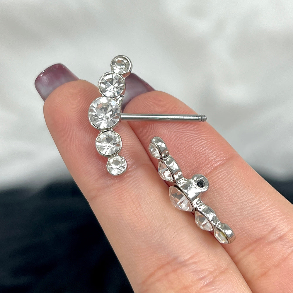 Surgical Steel 14 Gauge Five Bezel CZ Ends Nipple Barbell - Pair