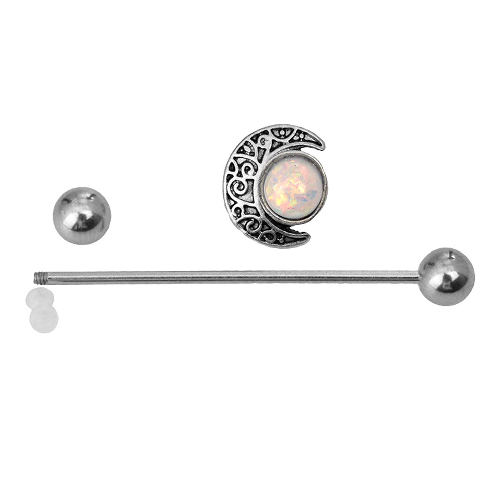 Surgical Steel 16 Gauge Industrial Barbell with Crescent Moon Opal - photo 2