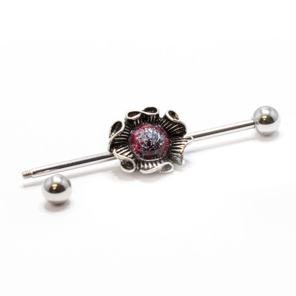 Surgical Steel 14 Gauge Industrial Barbell with Opal Stone Seashell - photo 2