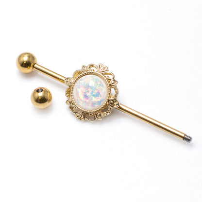 Surgical Steel 14 Gauge Industrial Barbell with Glitter Opal Filigree - photo 2