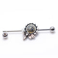 Surgical Steel 14 Gauge Industrial Barbell with Antique Flower Bee