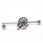 Surgical Steel 14 Gauge Industrial Barbell with Antique Flower Bee