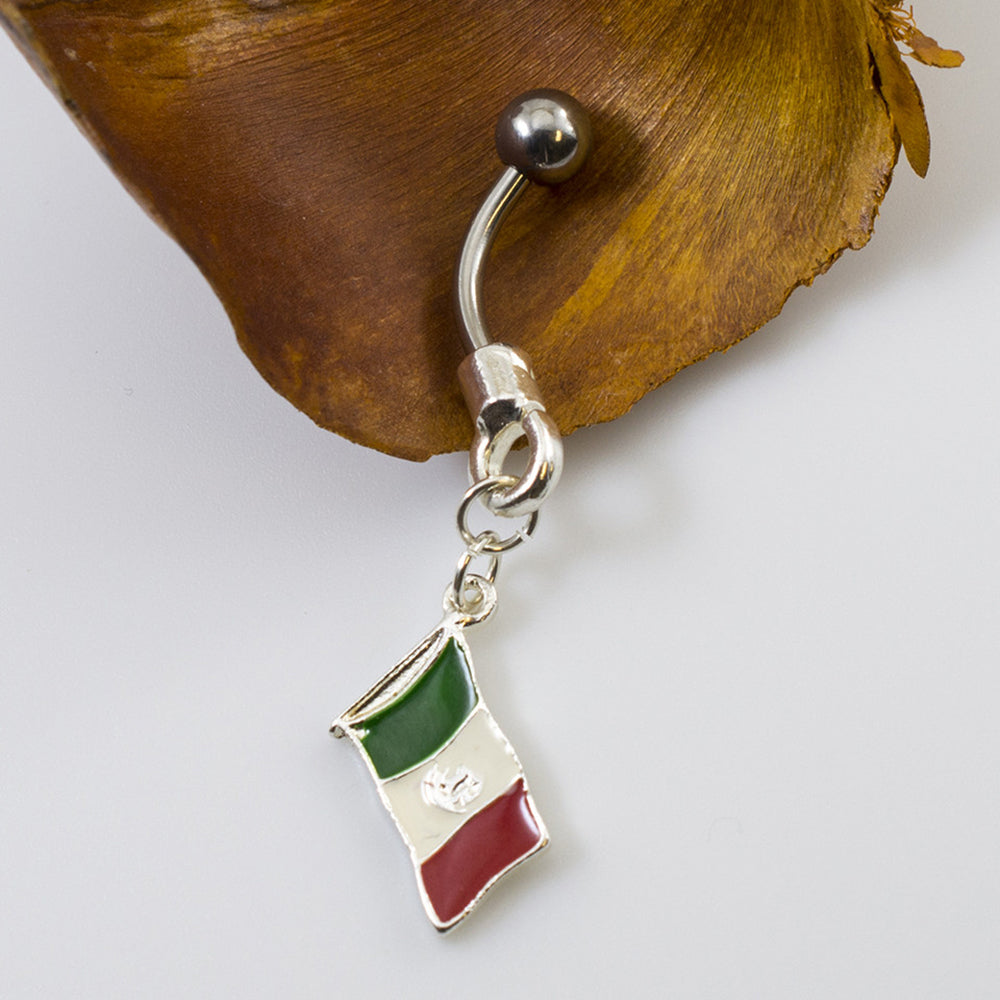 Surgical Steel 14 Gauge Belly Ring with Mexican Flag Dangle - photo 3