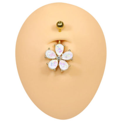 Surgical Steel 14 Gauge Belly Ring with Gold Opal Flower - photo 3