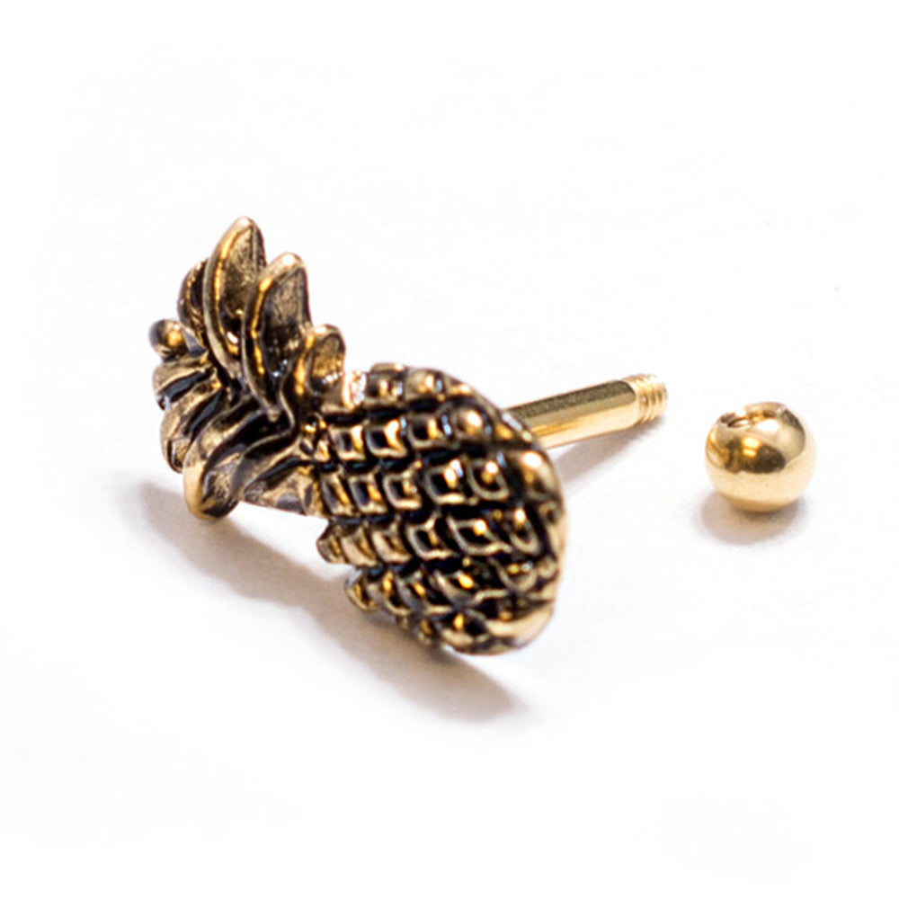 Rose Gold Surgical Steel 16 Gauge Cartilage Barbell Pineapple Top - photo 2