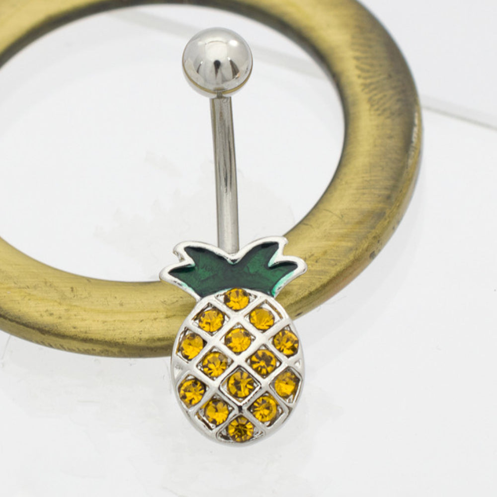 Surgical Steel 14 Gauge Belly Ring CZ with Pineapple - photo 3
