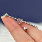 Surgical Steel 14 Gauge Pink CZ Flower Industrial Barbell