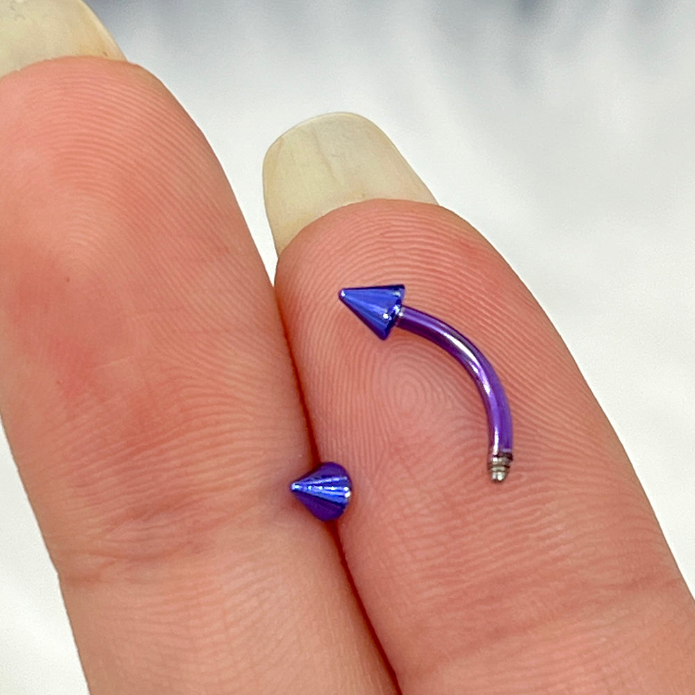 Surgical Steel Purple PVD Curved Barbell 16G 8mm with Spike End - Pair - photo 3