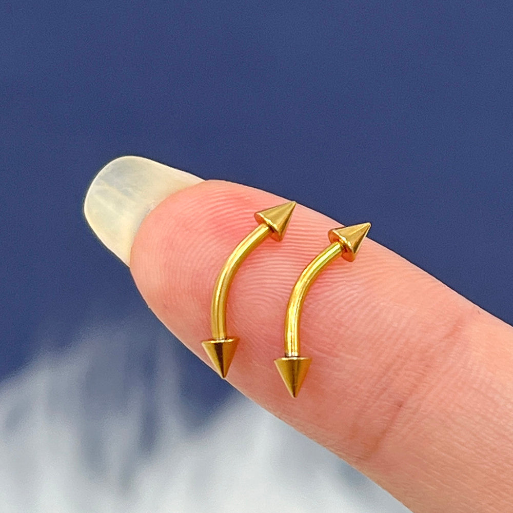 Surgical Steel 16 Gauge Curved Barbell with Gold PVD Spike - Pair - photo 3