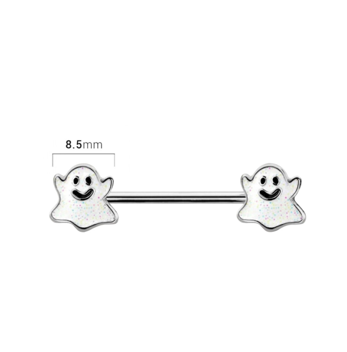 Surgical Steel Nipple Barbell 14G 14mm with Spooky Ghost Ends - Pair - photo 2