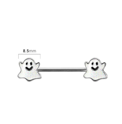 Surgical Steel Nipple Barbell 14G 14mm with Spooky Ghost Ends - Pair - photo 2