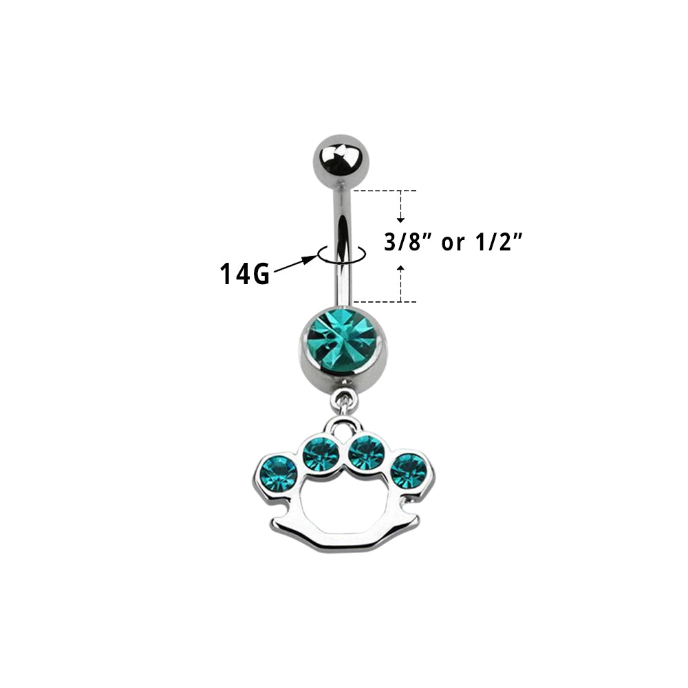 Surgical Steel 14 Gauge Belly Ring with CZ Dangle Brass Knuckles - photo 2