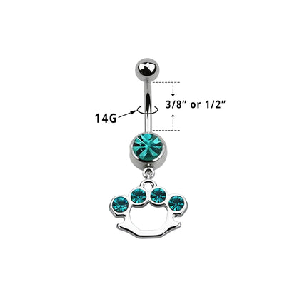 Surgical Steel 14 Gauge Belly Ring with CZ Dangle Brass Knuckles - photo 2