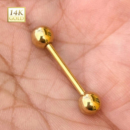14K Solid Gold 14 Gauge Externally Threaded Straight Barbell - photo 3