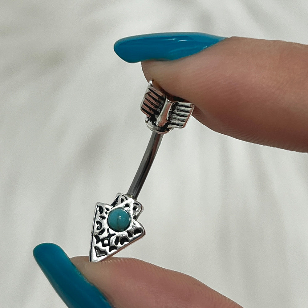 Surgical Steel 14 Gauge Belly Ring Tribal Arrow Turquoise Gem - photo 6