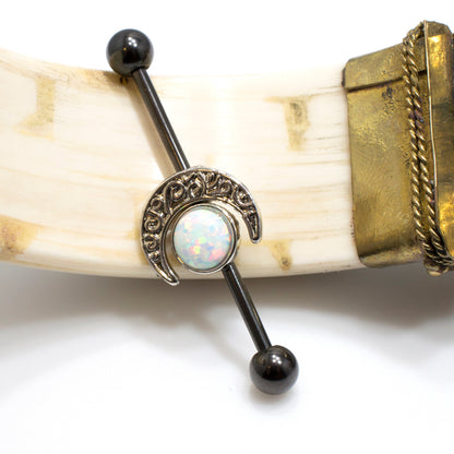 Surgical Steel 14 Gauge Industrial Barbell Crescent Moon Opal - 3 Pack - photo 2