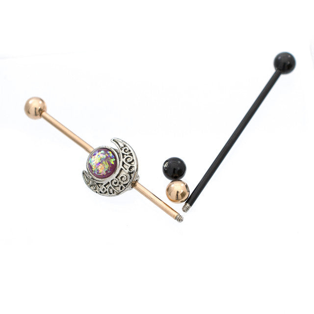Surgical Steel 14 Gauge Industrial Barbell Rose Gold Opal - 2 Pack - photo 2