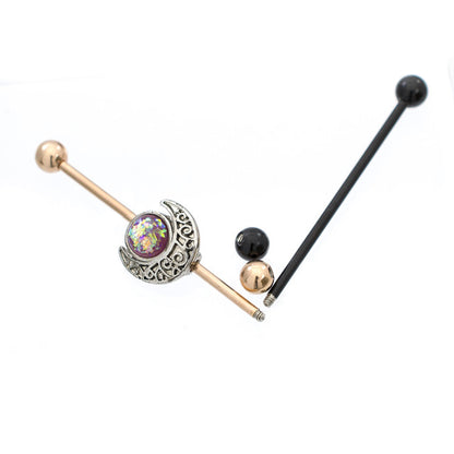Surgical Steel 14 Gauge Industrial Barbell Rose Gold Opal - 2 Pack - photo 2