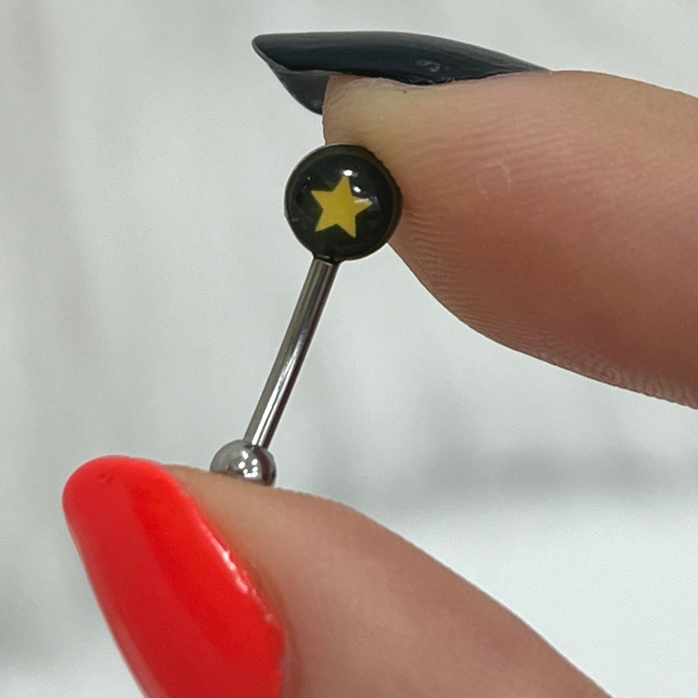 Surgical Steel 16 Gauge Curved Eyebrow Barbell Star with Logo - photo 2