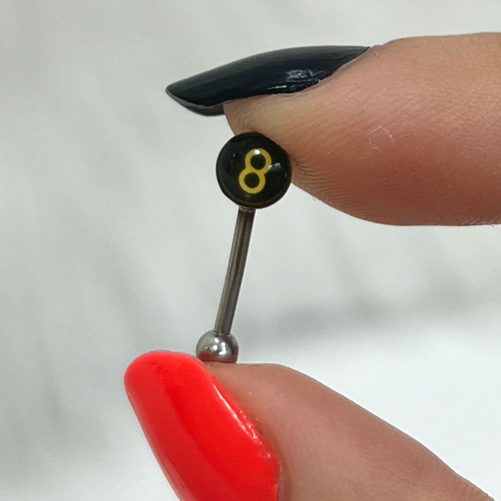 Surgical Steel 16 Gauge Curved Eyebrow Barbell with 8 Ball Logo - 8mm - photo 2