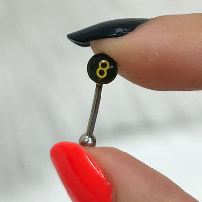 Surgical Steel 16 Gauge Curved Eyebrow Barbell with 8 Ball Logo - 8mm - photo 2