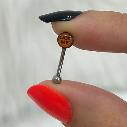 Surgical Steel 16 Gauge Curved Eyebrow Barbell with Lick Me Logo - photo 3