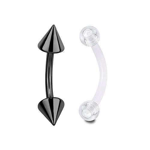 Black Anodized Surgical Steel 16G Curved Barbell & Retainer - Pair