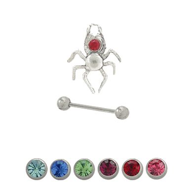 Surgical Steel 16 Gauge Eyebrow Barbell with Sterling Silver Spider