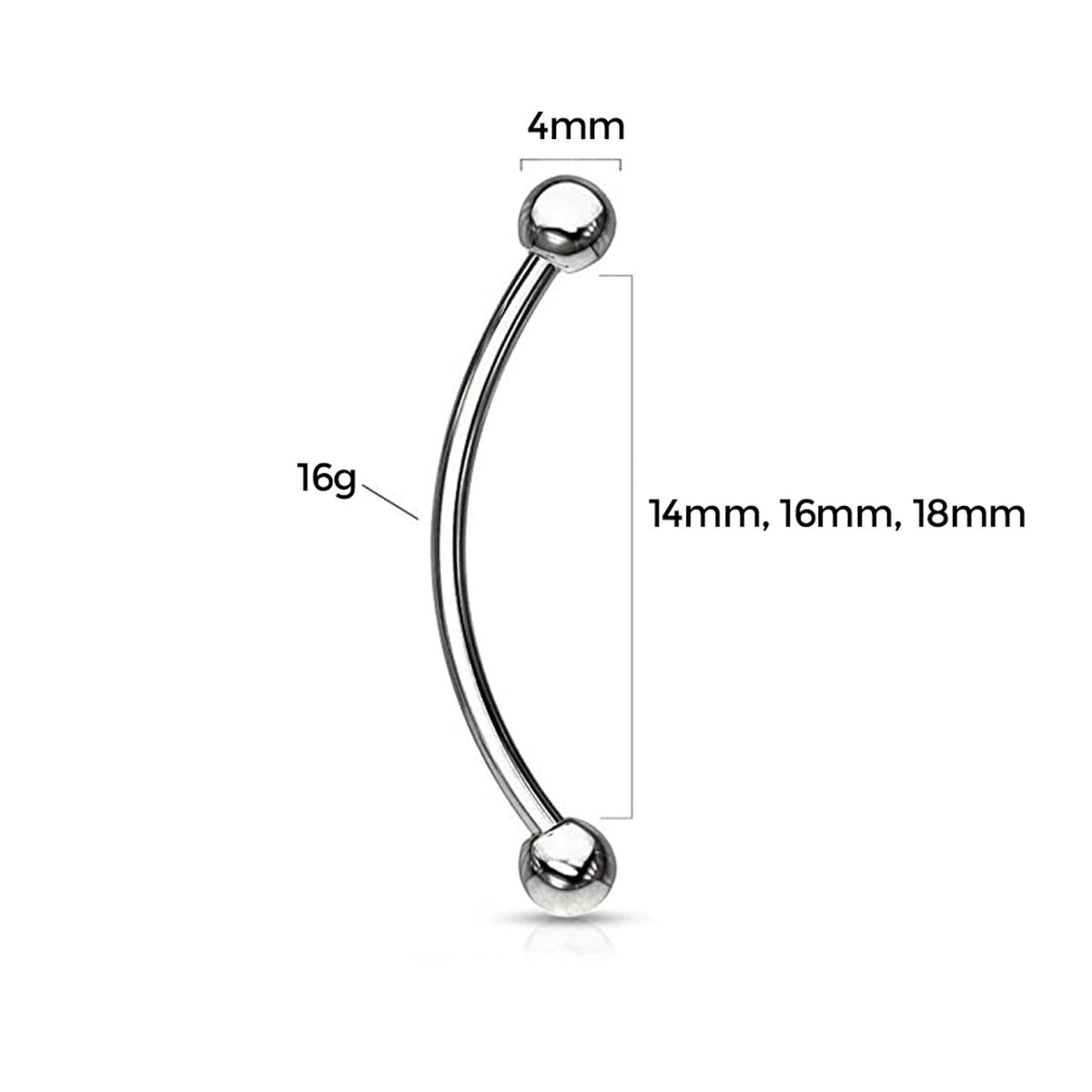 Surgical Steel Curved Barbell Tongue Ring 16 Gauge Snake Eye - Pair - Kruelty - Photo 3