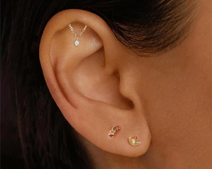 Titanium Threadless Curved Labret 16G & 18G 8mm with CZ Chain - photo 3