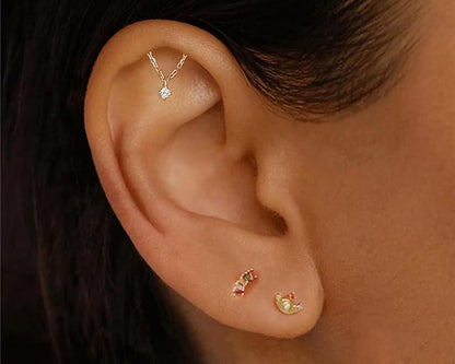 Titanium Threadless Curved Labret 16G & 18G 8mm with CZ Chain - photo 3