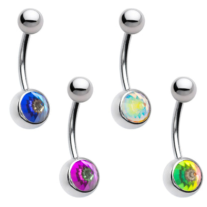 Surgical Steel 14 Gauge Belly Ring with Face Cone CZ