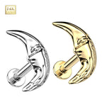 14K Solid Gold 18 Gauge Threadless Face in Crescent Moon Labret Stud