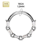 14K Solid Gold 16 Gauge Facing Baguette CZ Hinged Segment Ring