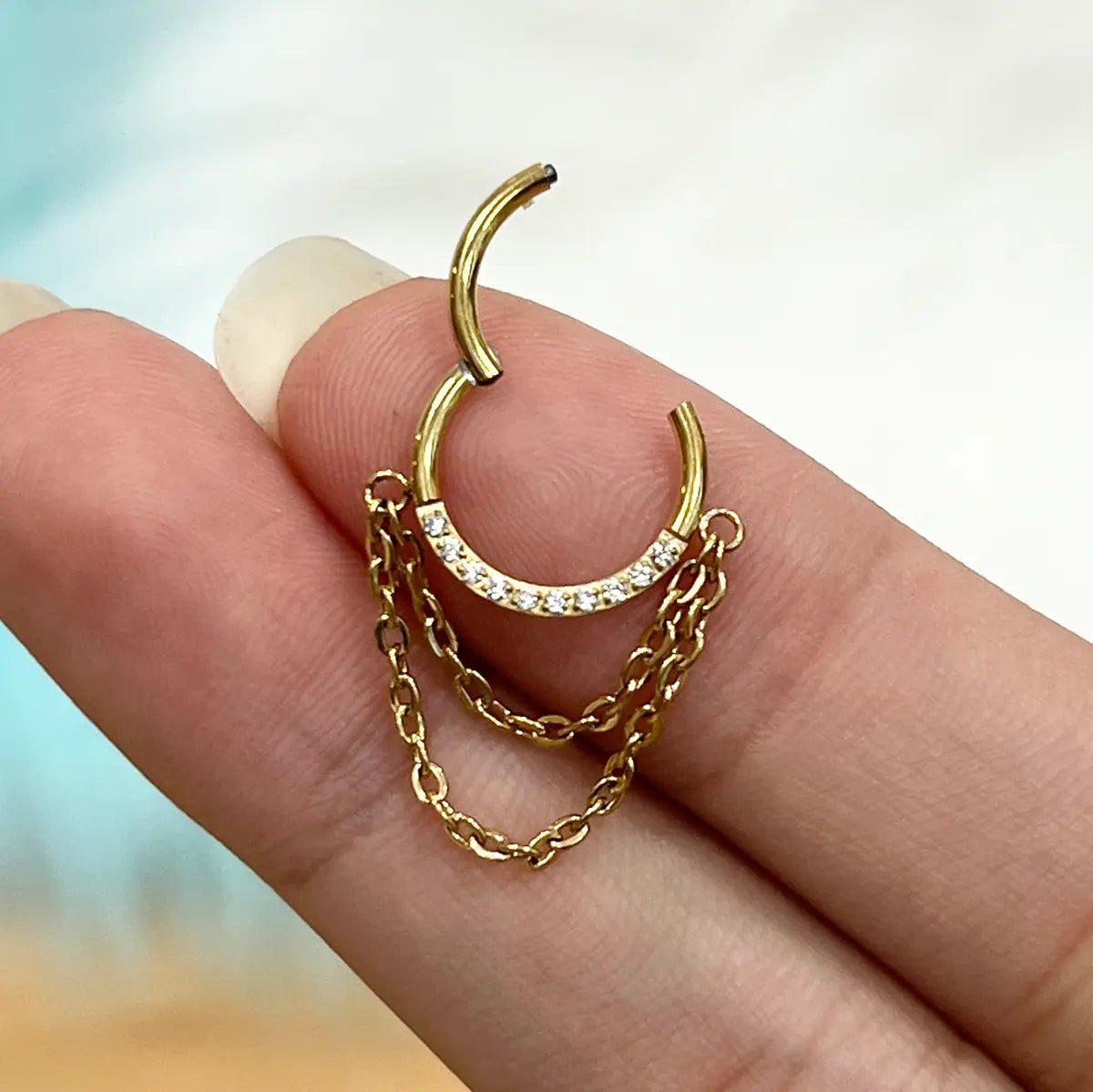 Titanium Hinged Septum Clicker 16 Gauge 8mm & 10mm with CZ Chain - photo 2