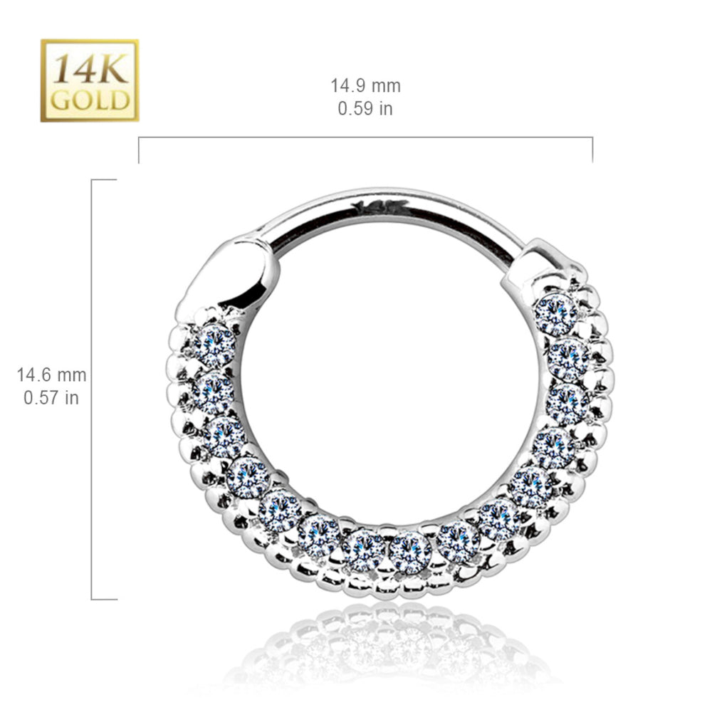 14K Solid Gold 14 and 16 Gauge Septum Clicker with Front Facing CZ - photo 2