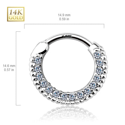 14K Solid Gold 14 and 16 Gauge Septum Clicker with Front Facing CZ - photo 2