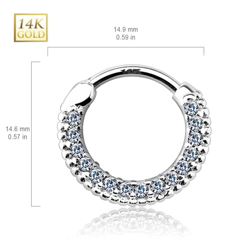 14K Solid Gold 14 and 16 Gauge Septum Clicker with Front Facing CZ - photo 2