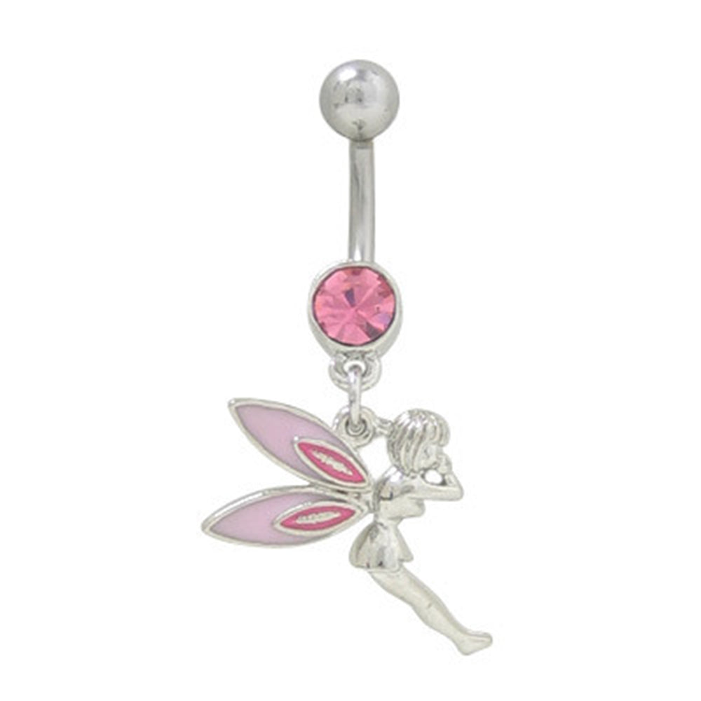 Surgical Steel 14 Gauge Belly Ring with Pink Fairy Dangle - 10mm