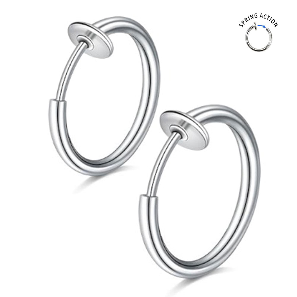 Surgical Steel Spring Loaded Fake Clip On Ring Hoop - Pair