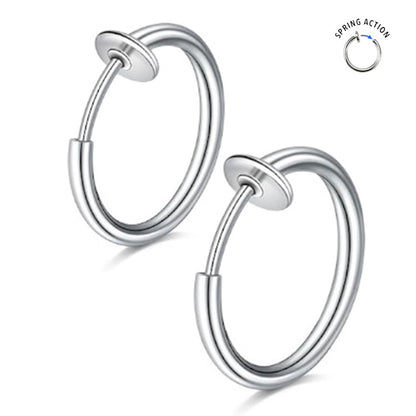 Surgical Steel Spring Loaded Fake Clip On Ring Hoop - Pair