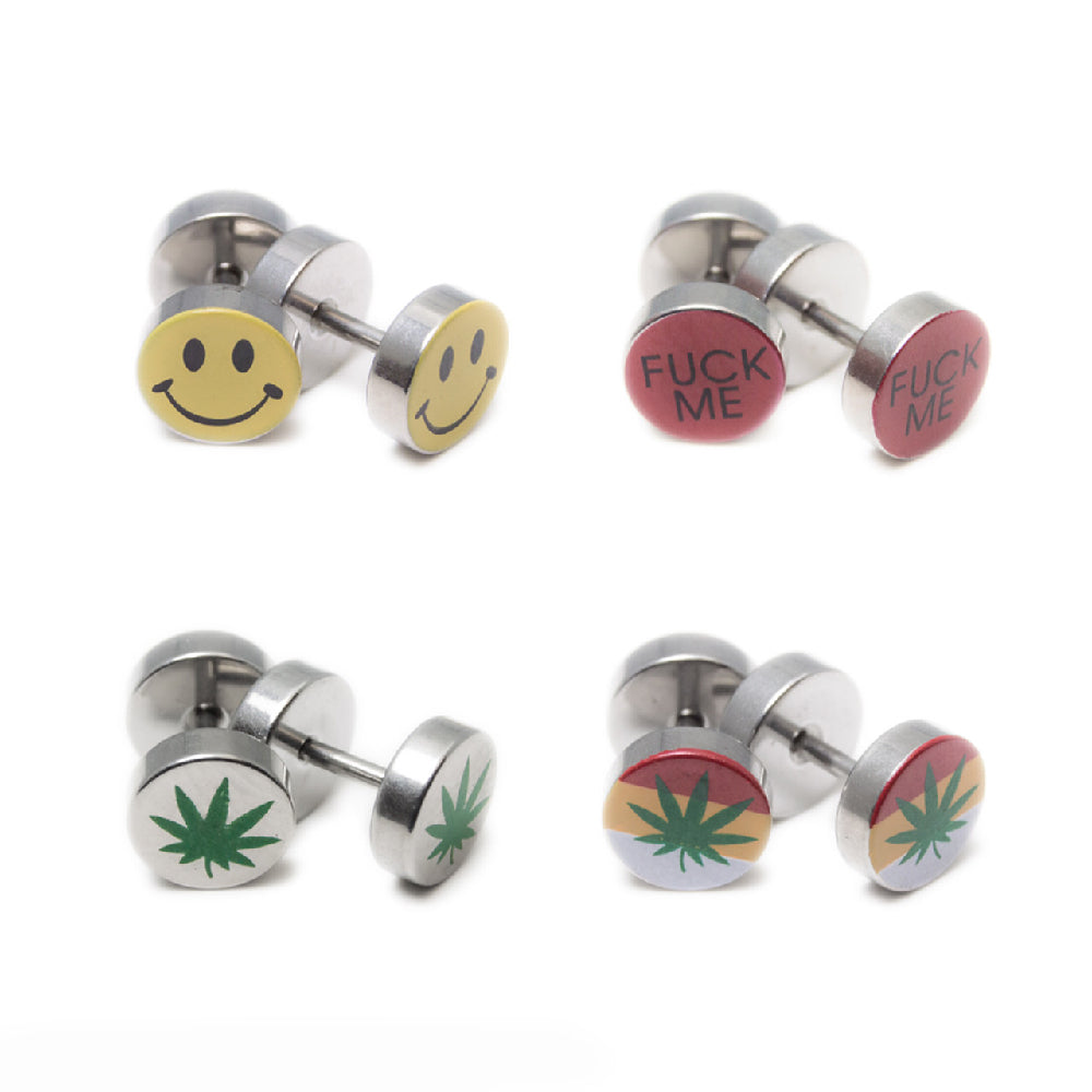 Surgical Steel 16 Gauge Logo Fake Ear Gauge Plugs 6mm - Pair
