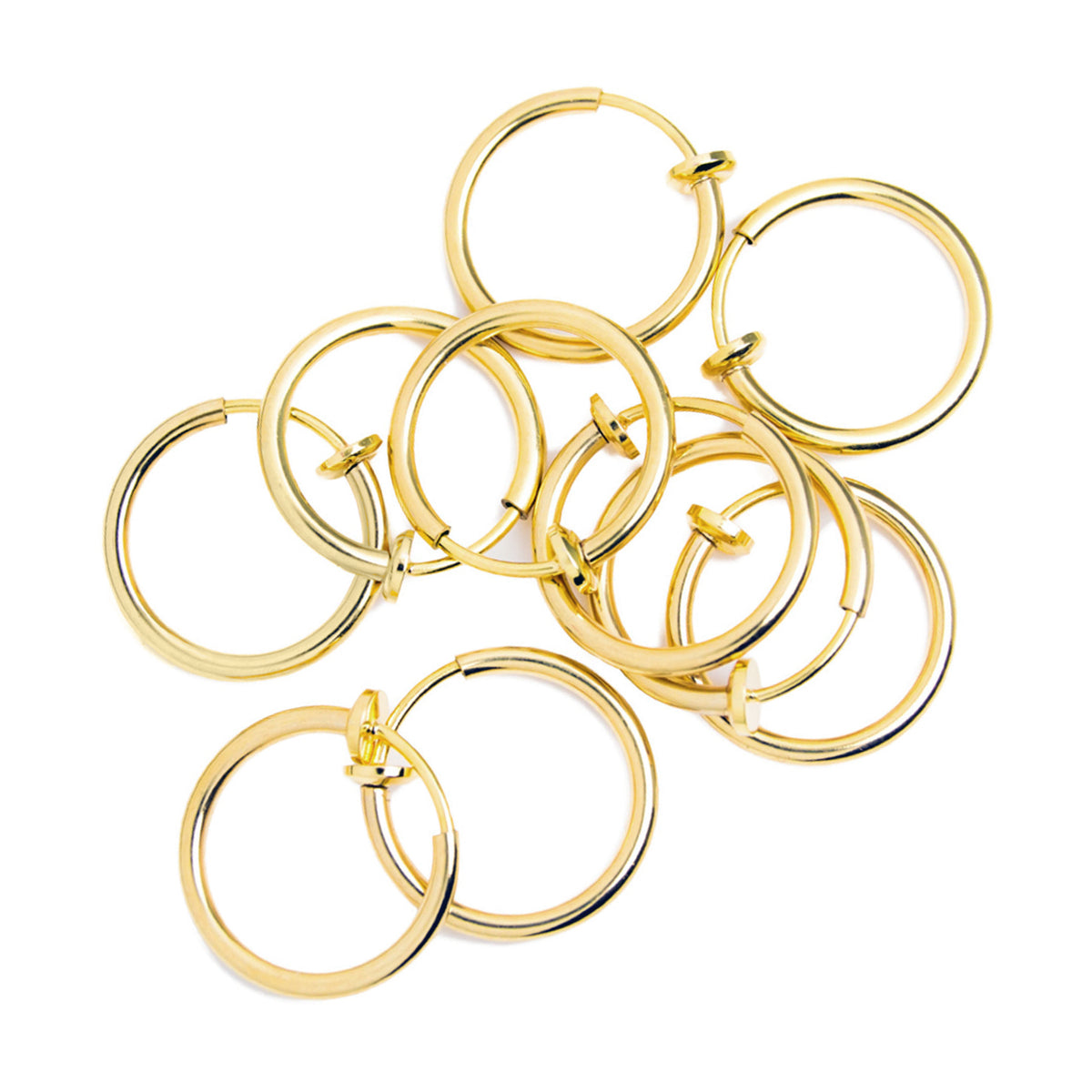 Retractable Gold Clip On Fake Non Hoop Ring Hinge - 10 Pack - Kruelty