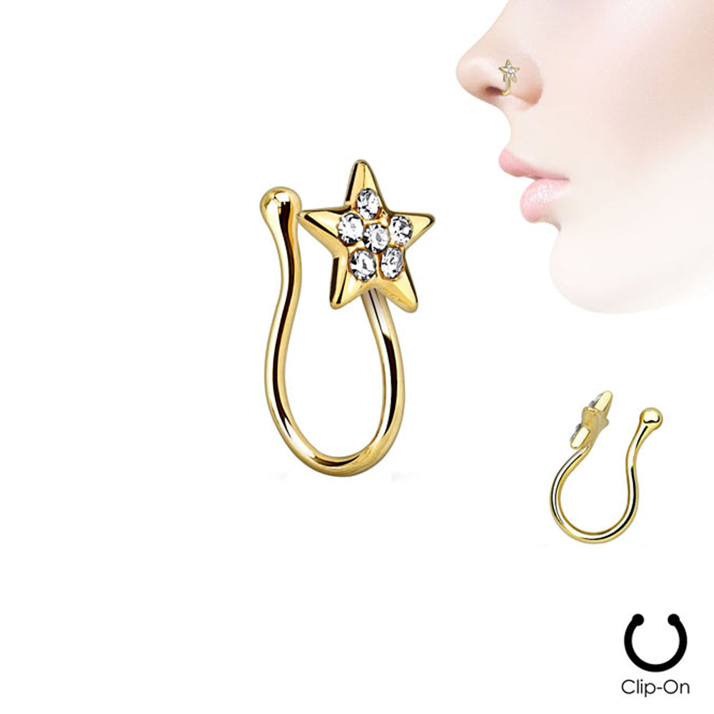 Ion Plated Star Nose Clip with Clear CZ - Non-Piercing - photo 2