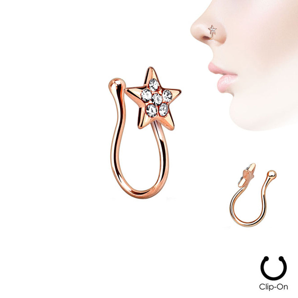 Ion Plated Star Nose Clip with Clear CZ - Non-Piercing - photo 3