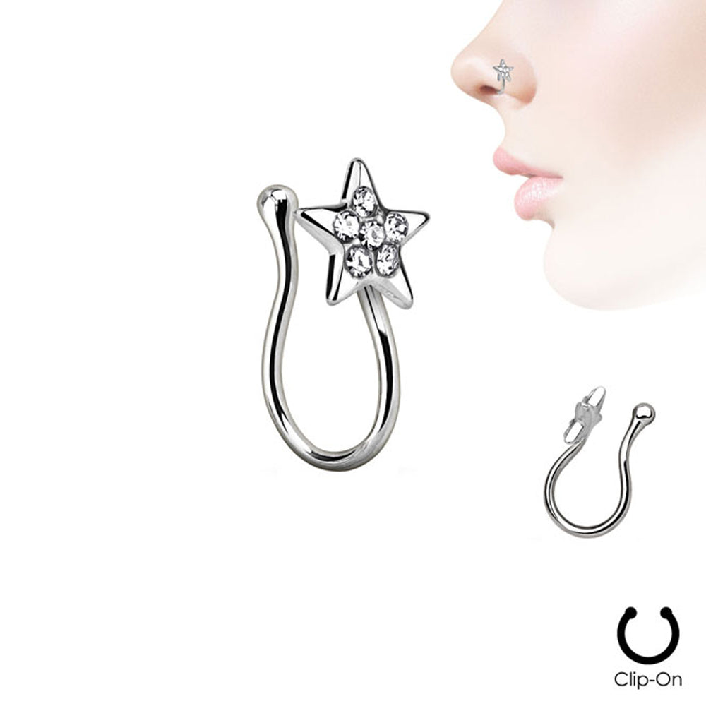 Ion Plated Star Nose Clip with Clear CZ - Non-Piercing - photo 4