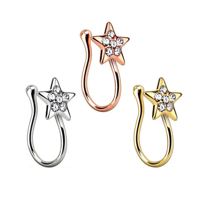 Ion Plated Star Nose Clip with Clear CZ - Non-Piercing