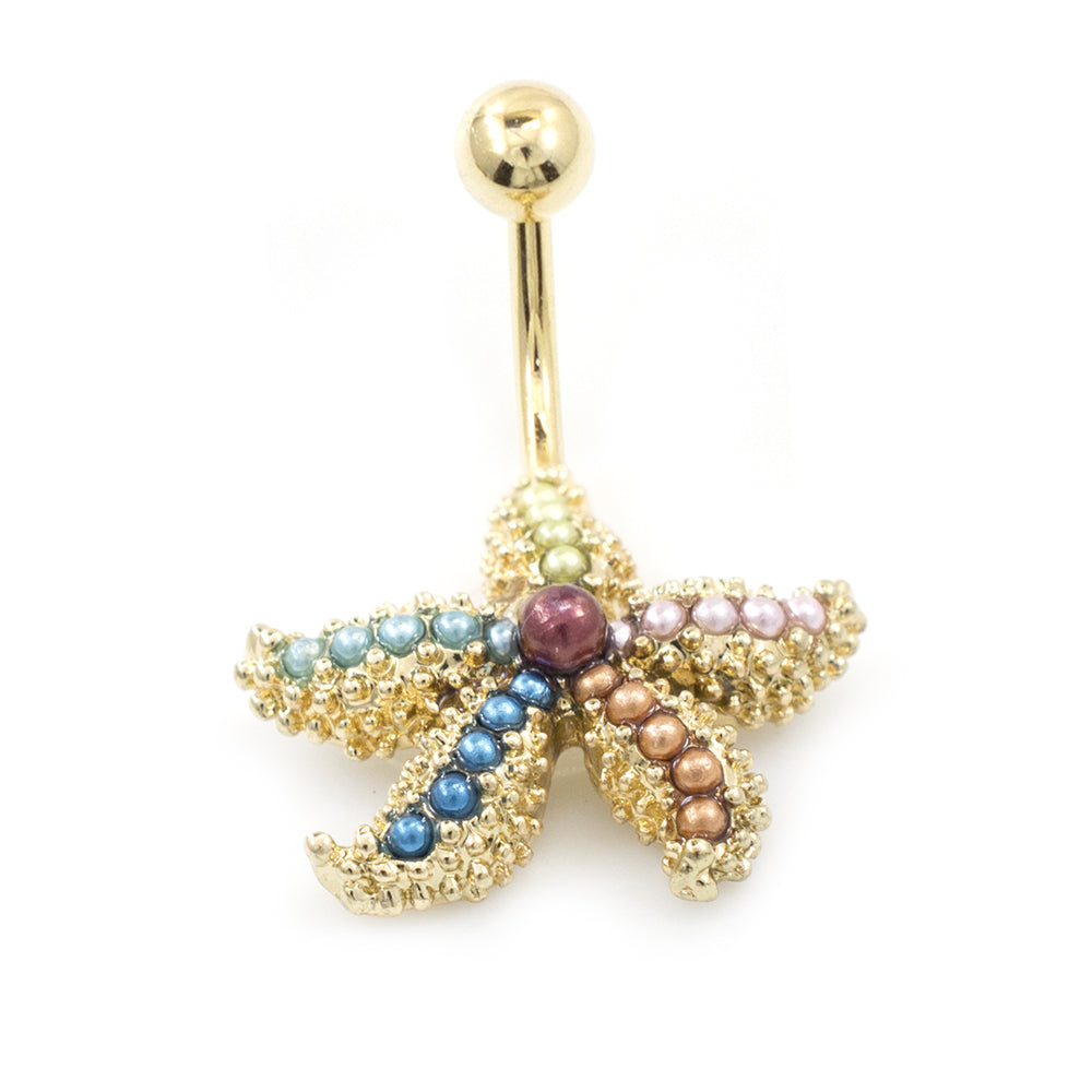 Surgical Steel 14 Gauge Belly Ring with Star Fish and Faux Pearls - photo 3