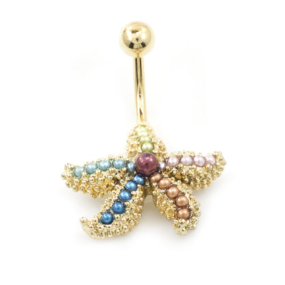 Surgical Steel 14 Gauge Belly Ring with Star Fish and Faux Pearls - photo 3