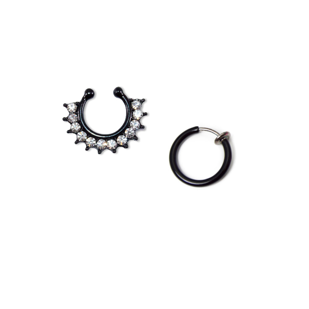Surgical Steel Faux Septum Clicker Nose Clip Set - Black